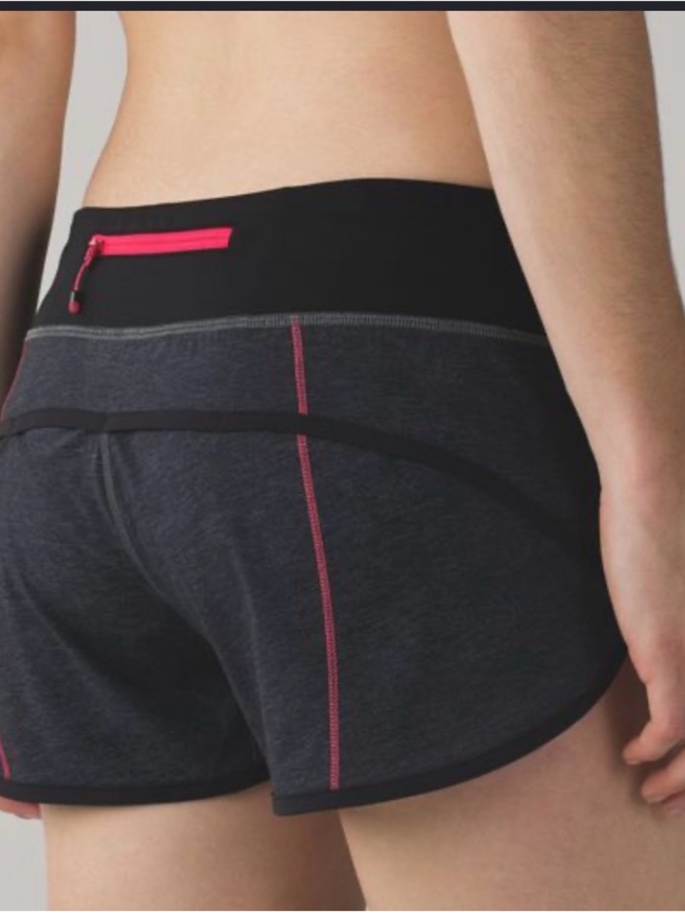Lululemon Speed Up Running Shorts - Dark Gray with neon coral Accents